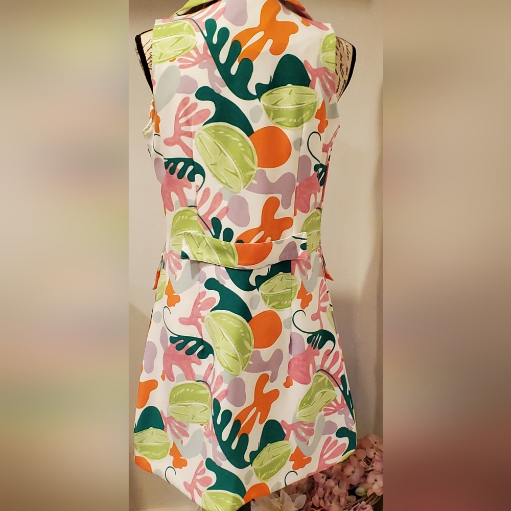 UNKNOWN BRAND WOMEN'S WHITE GREEN TROPICAL /SUMMER PRINT, LONG VEST, SIZE M. - Picture 2 of 8